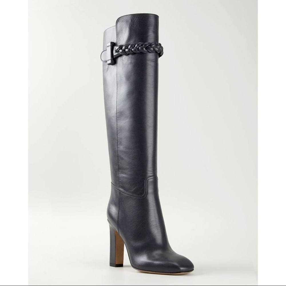Valentino Leather Over-the-Knee Braid Chain Boots